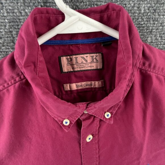 Thomas Pink Slim Large Button-Down Purple Solid Long Sleeve Shirt Men Adult - Picture 11 of 16